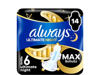 Die neue Always Ultra Ultimate Night Binde in Größe 6.